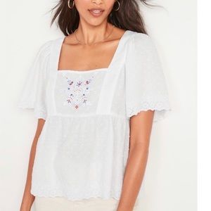 White textured Swiss dot flutter sleeve tie back old navy top NWT Large-Tall
